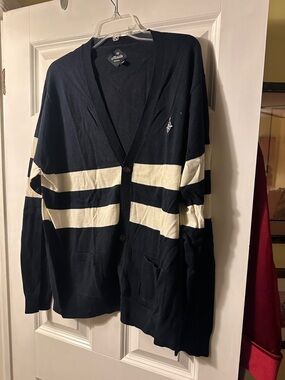 Navy and Cream Striped V-Neck Cardigan